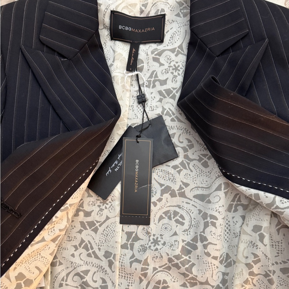 BCBGMAXAZRIA Marilyn Navy Wool Pinstripe Blazer Brand New S Office Siren $298 - Picture 5 of 13